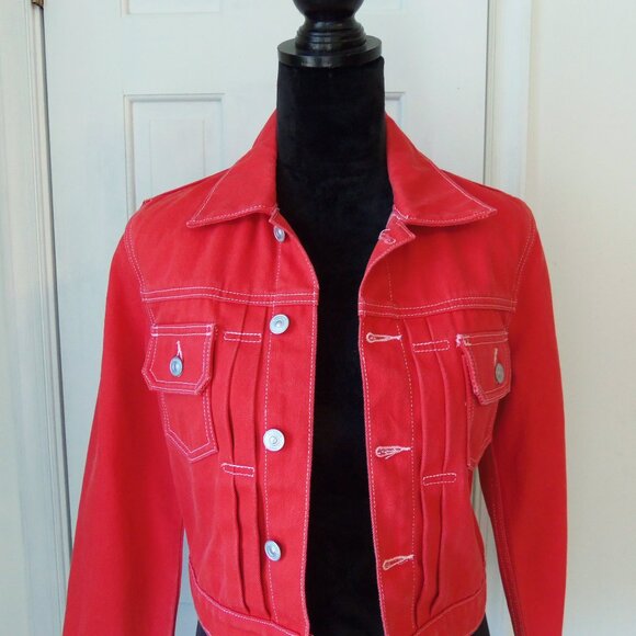 Hudson Jeans Lola Red Denim Cropped Trucker Jacket sz XS - Picture 5 of 13